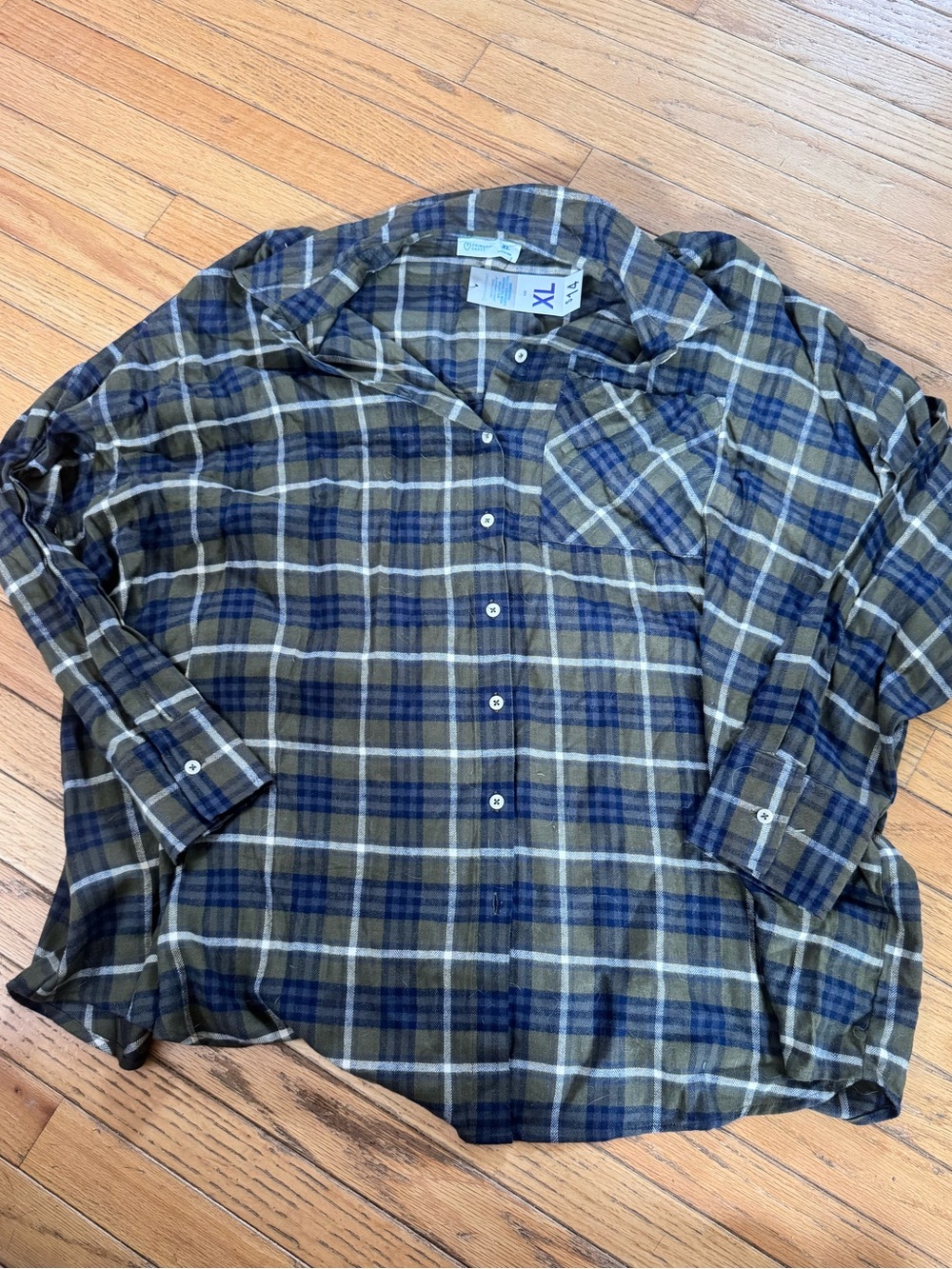 Primark Olive and Navy Plaid Button-Down Shirt
